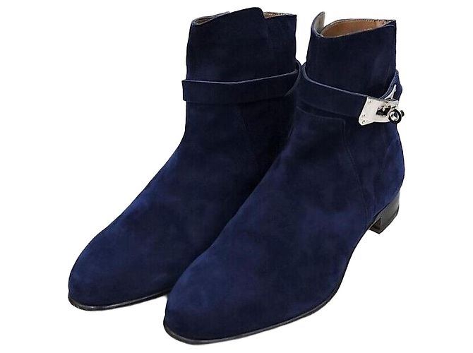 Hermès Suede Navy Kelly Boots Blue