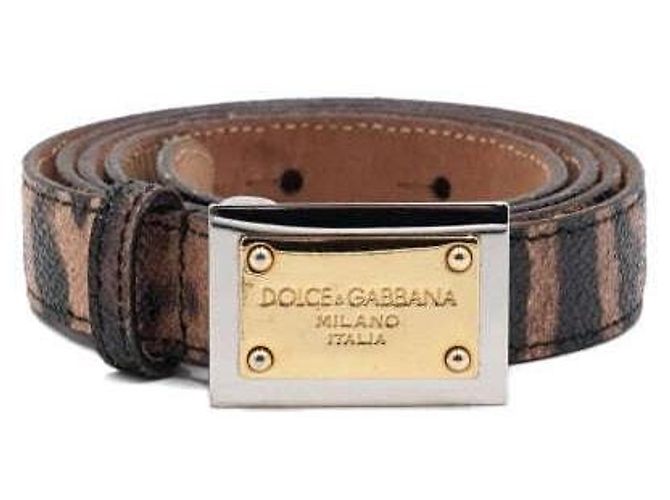 Dolce & Gabbana Cinto feminino com alça de leopardo e placa dourada Multicor