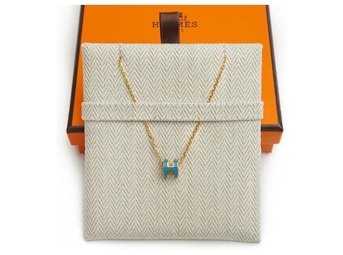 Hermès Pop Necklace Gold Blue Jeans Mini Full Set Gift Quick Delivery White 