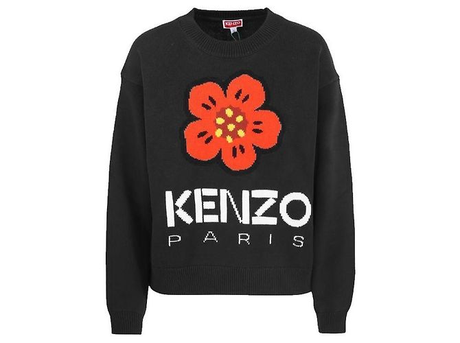 Kenzo Strickware schwarz mit Blumenlogo 
