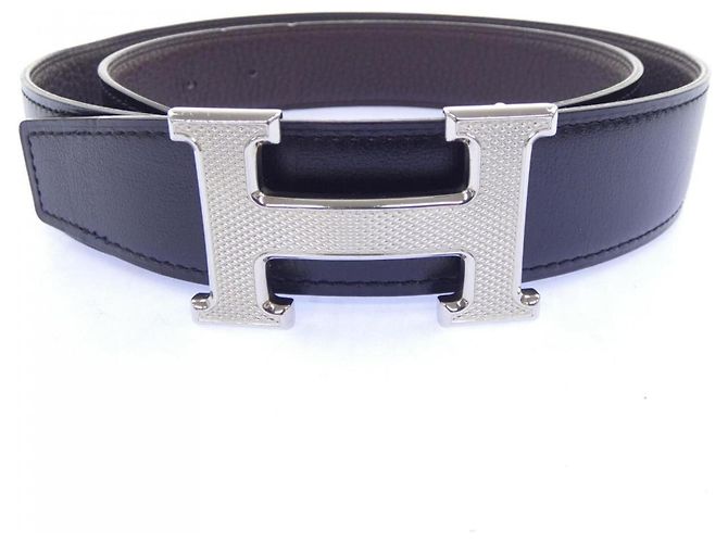 Hermès Hermes H Guilloché 32mm Wendelgürtel Braun Schwarz