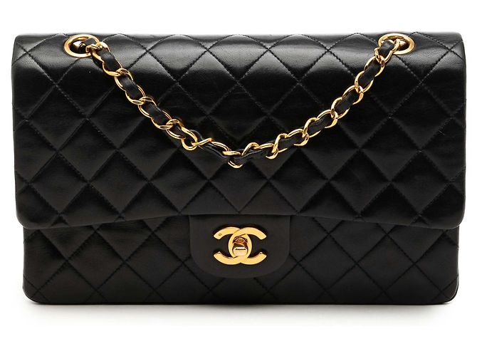 Chanel Black Medium Classic Lambskin Double Flap Nero