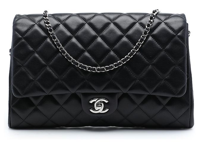 Chanel Black CC gesteppte Lammleder Flap Clutch mit Kette Schwarz