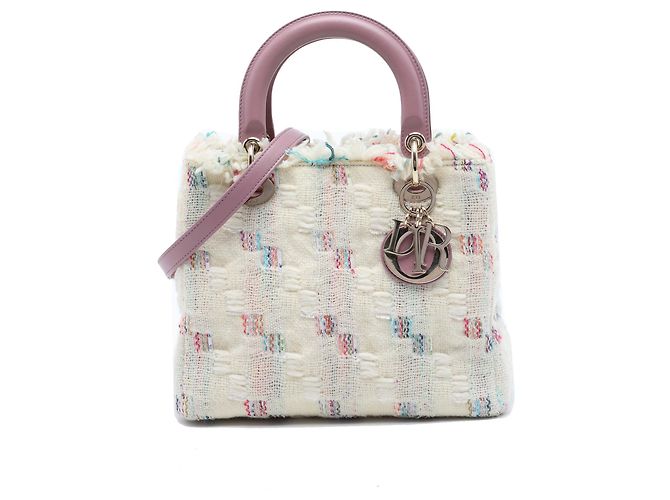 Dior White Medium Tweed Lady Dior Blanc