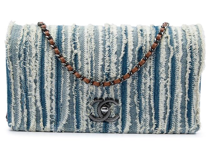 Chanel Blue CC Denim Fringe Single Flap Bleu