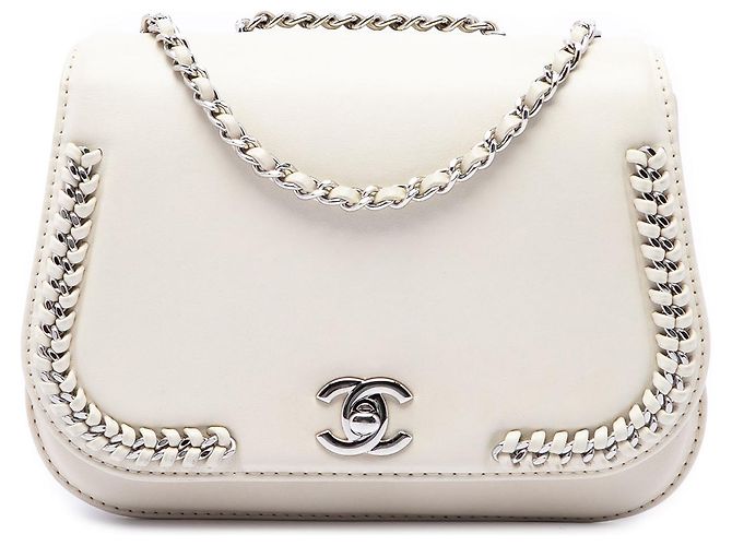Chanel White Small Calfskin Braided Chic Flap Branco Cru