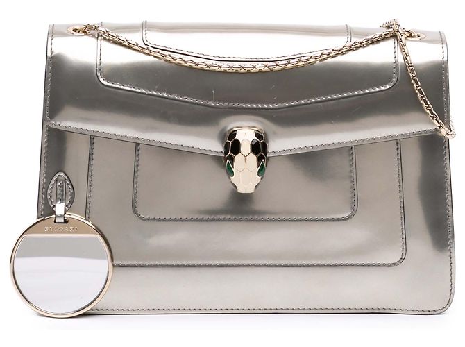 Bulgari Borsa a tracolla Bvlgari Silver Medium Patent Serpenti Forever Argento