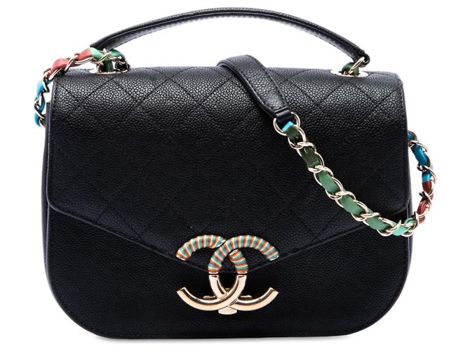 Chanel Black Paris Cuba Small Quilted Caviar Thread Around Flap Noir