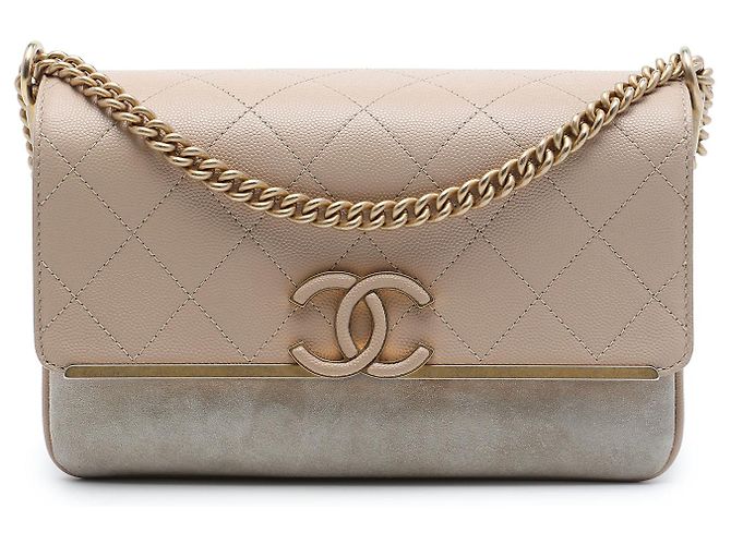 Chanel Beige Small CC Stitched Caviar and Suede Lady Coco Flap