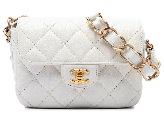 Chanel Mini CC Quilted Caviar Messenger Flap Blanc