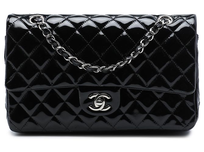 Chanel Black Medium Classic Patent Double Flap Noir