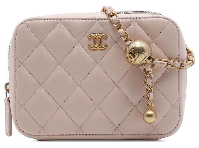 Bolsa Camera Chanel Brown CC Quilted Lambskin Pearl Crush