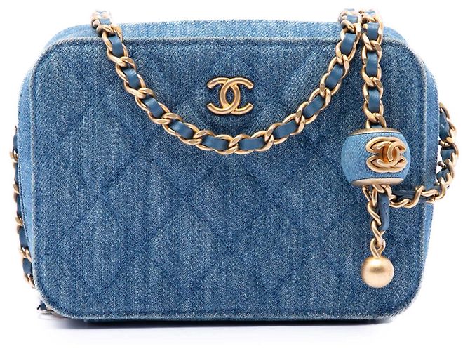 Bolso Camera Chanel Blue Quilted Denim Pearl Crush Azul
