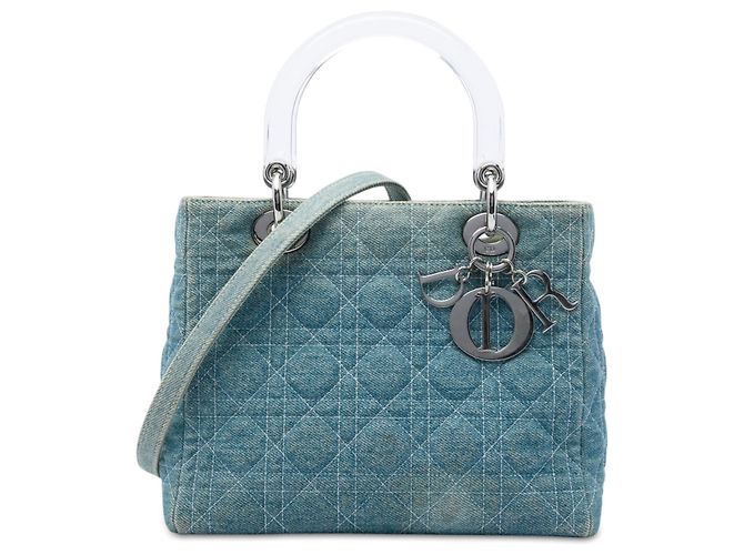 Dior Blue Medium Denim Cannage Acrylic Handles Lady Dior Bleu