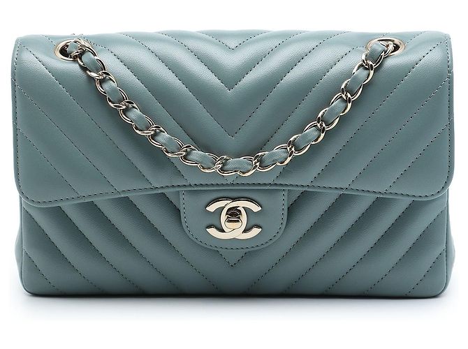 Chanel Blue Small Classic Chevron Lambskin Double Flap Bleu Bleu clair