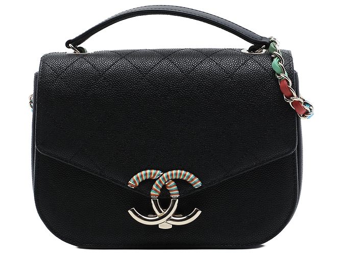 Chanel Black Paris Cuba Medium Quilted Caviar Thread Around Flap Noir