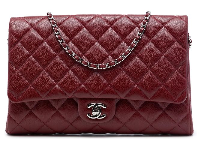 Clutch de aba Chanel Red CC Quilted Caviar com corrente Vermelho Bordeaux