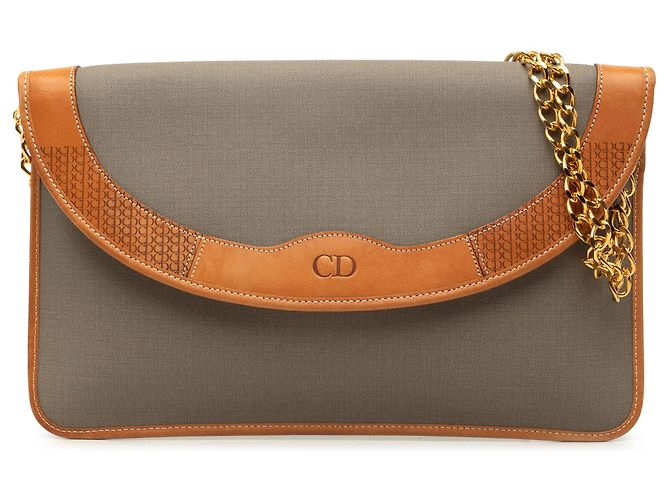 Dior Gray Canvas Chain Shoulder Bag Brown