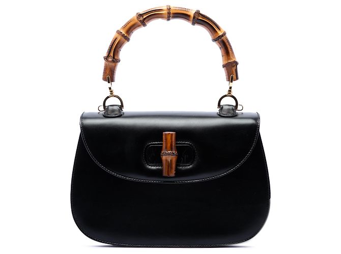 Bamboo Borsa Gucci Small in pelle di vitello nera con manico in bambù Nero