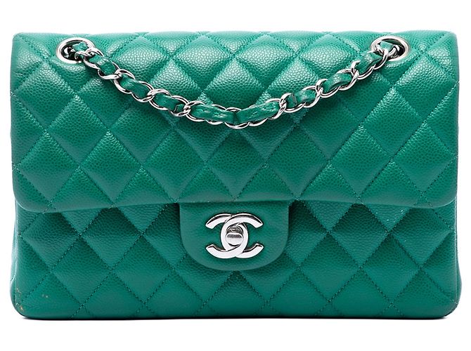 Chanel Green Small Classic Caviar Double Flap Vert