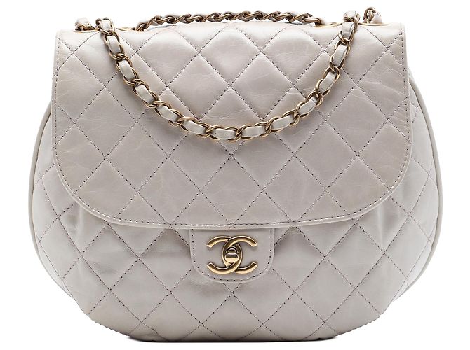 Chanel Gray Medium Quilted Aged Calfskin Bubble CC Flap Marrom Cinza