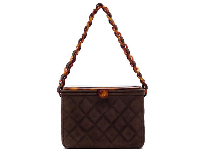 Sac Vanity Box Chanel en daim matelassé CC marron