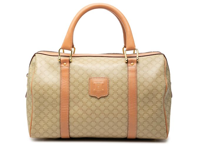 Céline Sac Boston Celine Beige Macadam en toile enduite