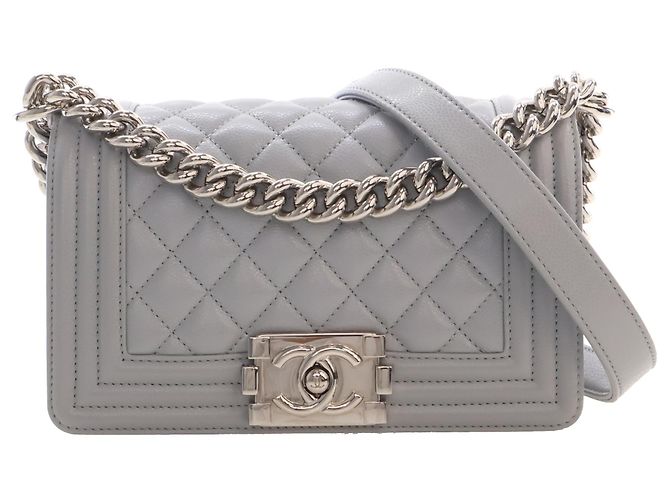 Chanel Gray Small Quilted Caviar Boy Flap Castaño