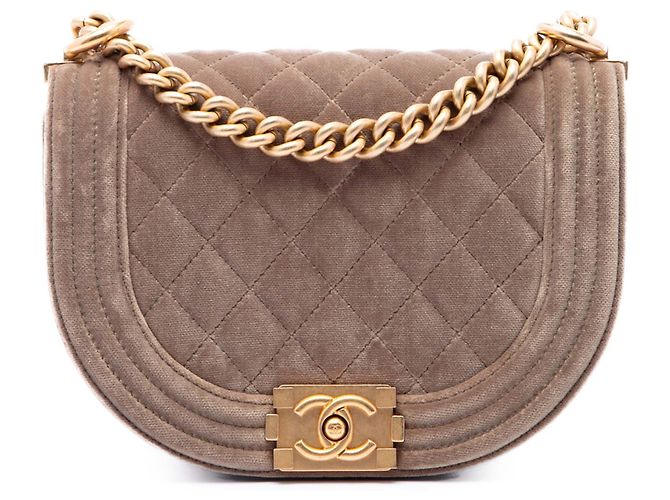 Borsa Messenger Boy Chanel in velluto matelassé marrone, piccola Marrone chiaro