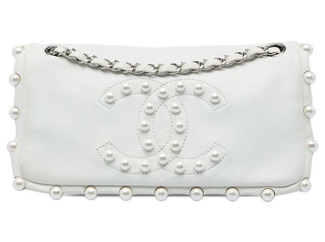 Chanel White Lambskin Pearl Obsession Flap Blanc Blanc cassé