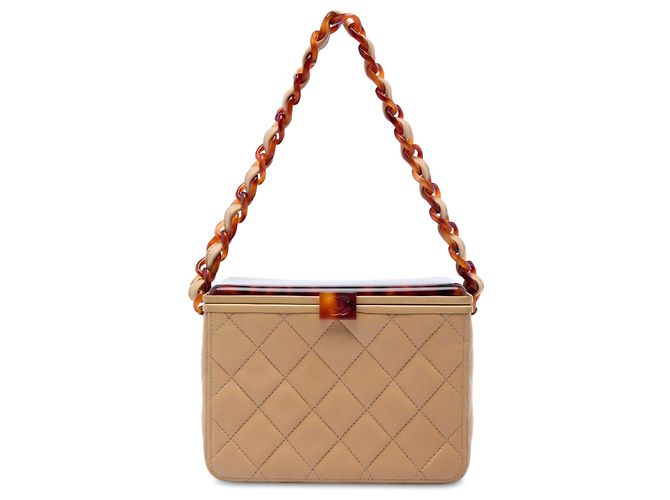 Vanity Bolso Box Chanel Beige CC de piel de cordero acolchada efecto carey