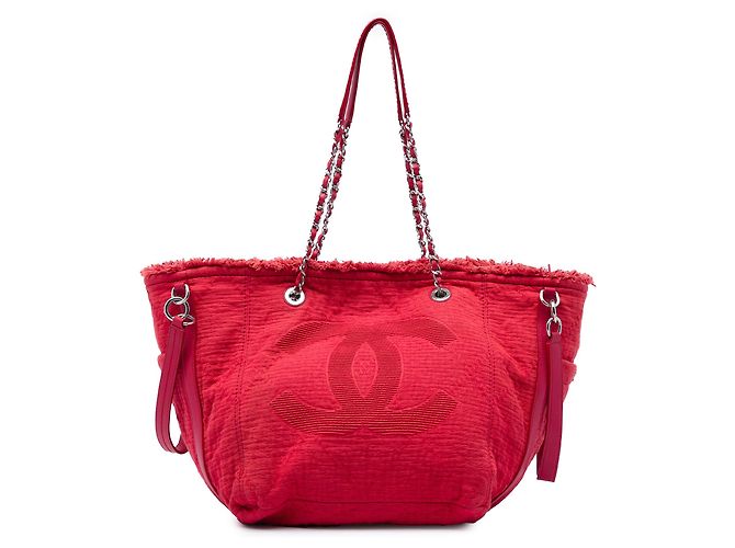 Borsa Tote Chanel Red CC Fringe Canvas Rosso