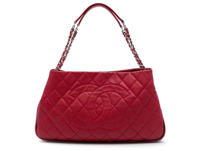 Chanel Red Quilted Caviar Expandable Zip Tote Rot