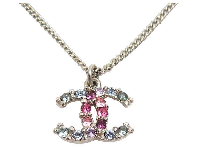 Collana Chanel con strass multicolore Argento 