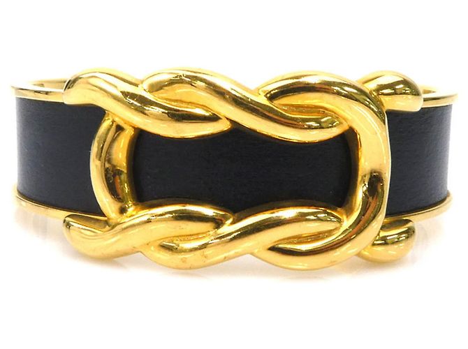 Hermès Bracciale Rigido in Pelle Nera e Oro Hermes Nero D'oro
