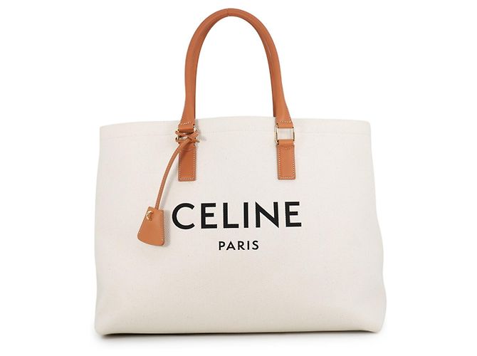 Céline Celine Horizontal Cabas Canvas Tote Bag Brown Cream