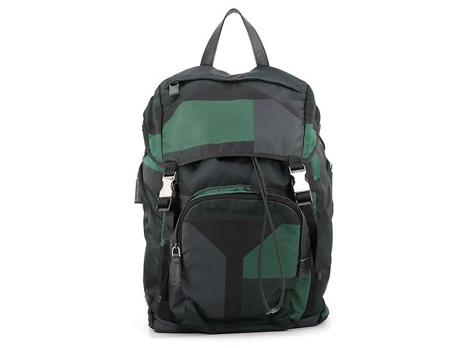 Prada Nylon and Leather Backpack Black Green