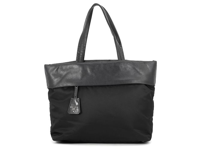Saco Tote Prada em nylon e couro preto