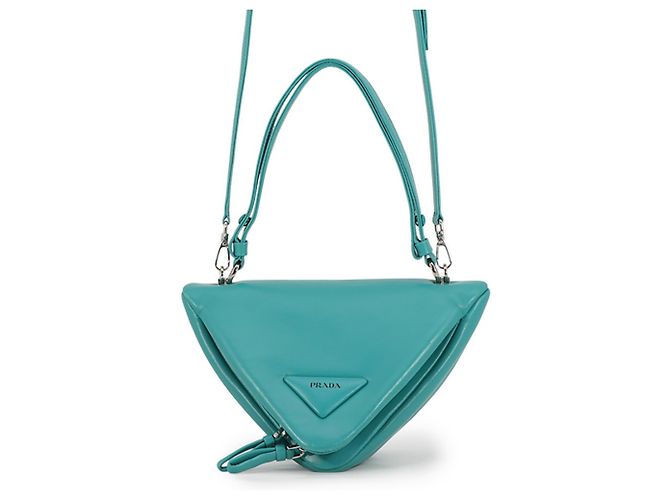 Prada gesteppte Lederhandtasche mit Dreieck Grün Türkis