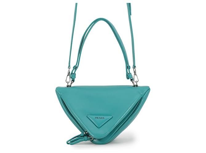 Bolsa de couro acolchoada com triângulo Prada Verde Turquesa