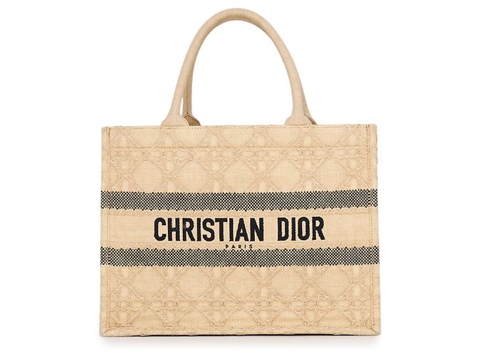 Borsa Christian Dior Book Tote Cannage Medium in rafia Nero Beige