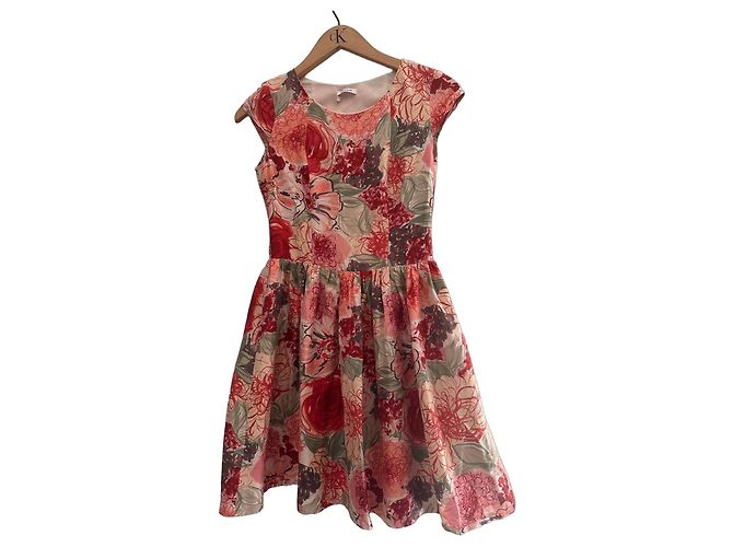 Cacharel florales Seiden-Sommerkleid Braun Pink Rot Beige Grün