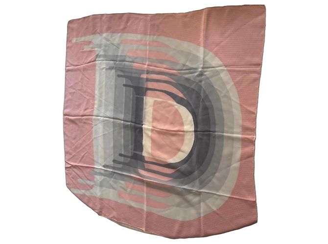 Lenço de seda Christian Dior Rosa Branco Cinza