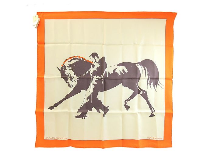 Hermès Hermes Light Beige and Orange Silk Scarf