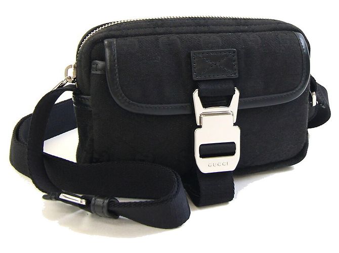 Borsa a tracolla Gucci in tela e pelle nera Nero
