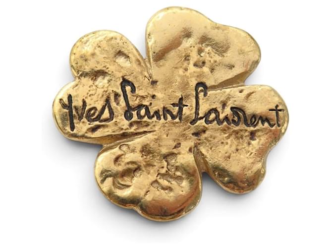 NEUF BROCHE YVES SAINT LAURENT TREFLE A 4 FEUILLES DORE PENDENTIF CLOVER BROOCH Doré 