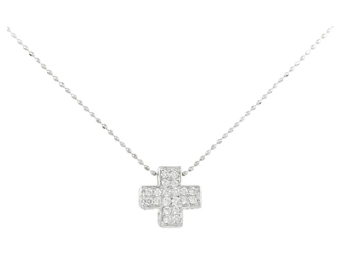 Autre Marque Au750 Kreuz-Diamant-Halskette Silber