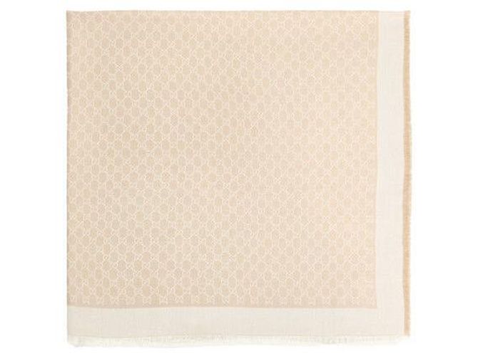 Gucci Sciarpa in misto lana e seta GG Bianco Beige Marrone
