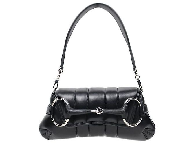 Gucci Bolsa de ombro em couro preto com morsilha