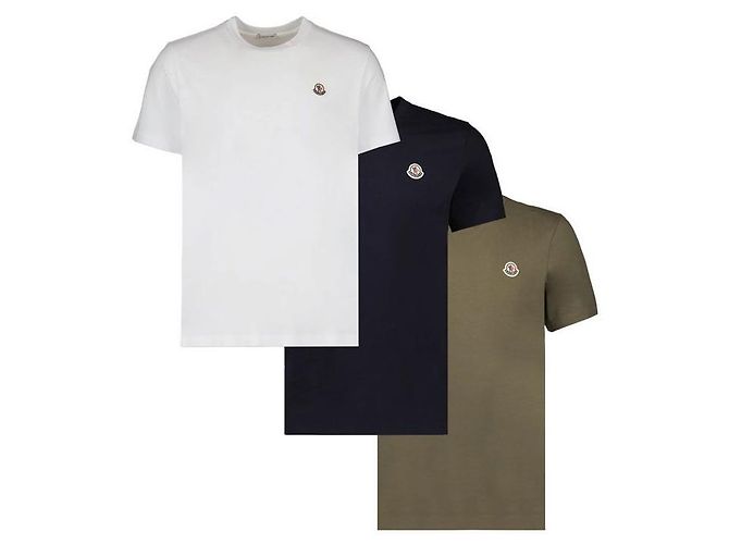 Moncler Baumwoll-T-Shirt mit Logo-Patch Blau Weiß